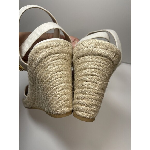 Stuart Weitzman Canvas Wedge Espadrilles In Cream W/Crystal Buckle Sz 10.5 New - Picture 10 of 12